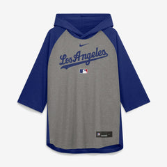 Los Angeles Dodgers Authentic Collection Flux Dri-FIT Raglan 3/4-Sleeve Hooded T-Shirt Gray | Nike