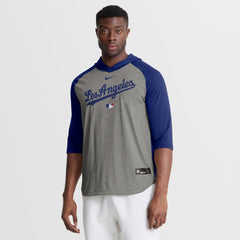 Los Angeles Dodgers Authentic Collection Flux Dri-FIT Raglan 3/4-Sleeve Hooded T-Shirt Gray | Nike