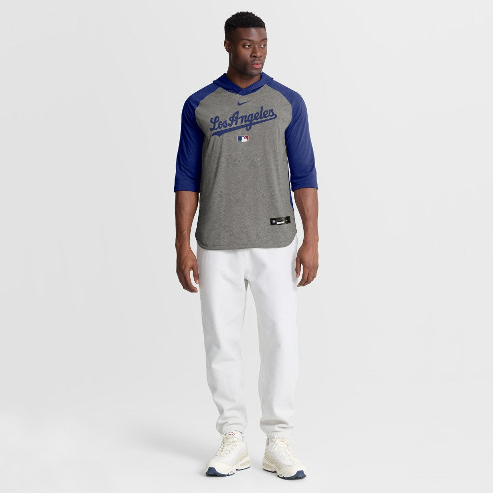 Los Angeles Dodgers Authentic Collection Flux Dri-FIT Raglan 3/4-Sleeve Hooded T-Shirt Gray | Nike