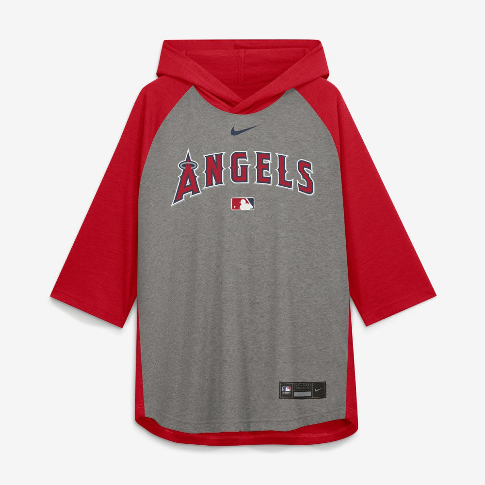 Los Angeles Angels Authentic Collection Flux Dri-FIT Raglan 3/4-Sleeve Hooded T-Shirt Gray | Nike