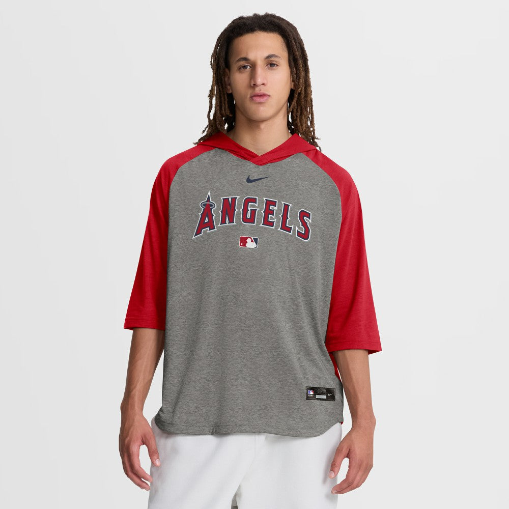 Los Angeles Angels Authentic Collection Flux Dri-FIT Raglan 3/4-Sleeve Hooded T-Shirt Gray | Nike