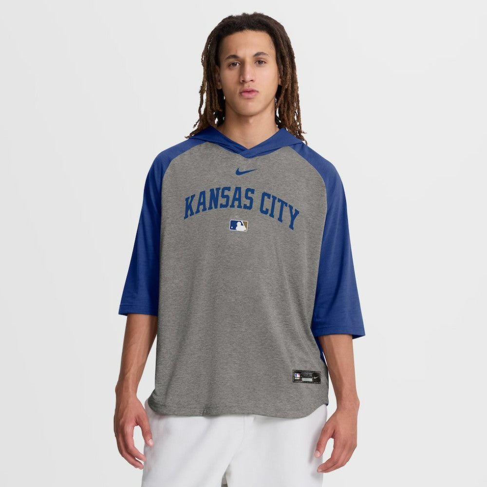 Kansas City Royals Authentic Collection Flux Dri-FIT Raglan 3/4-Sleeve Hooded T-Shirt Gray | Nike