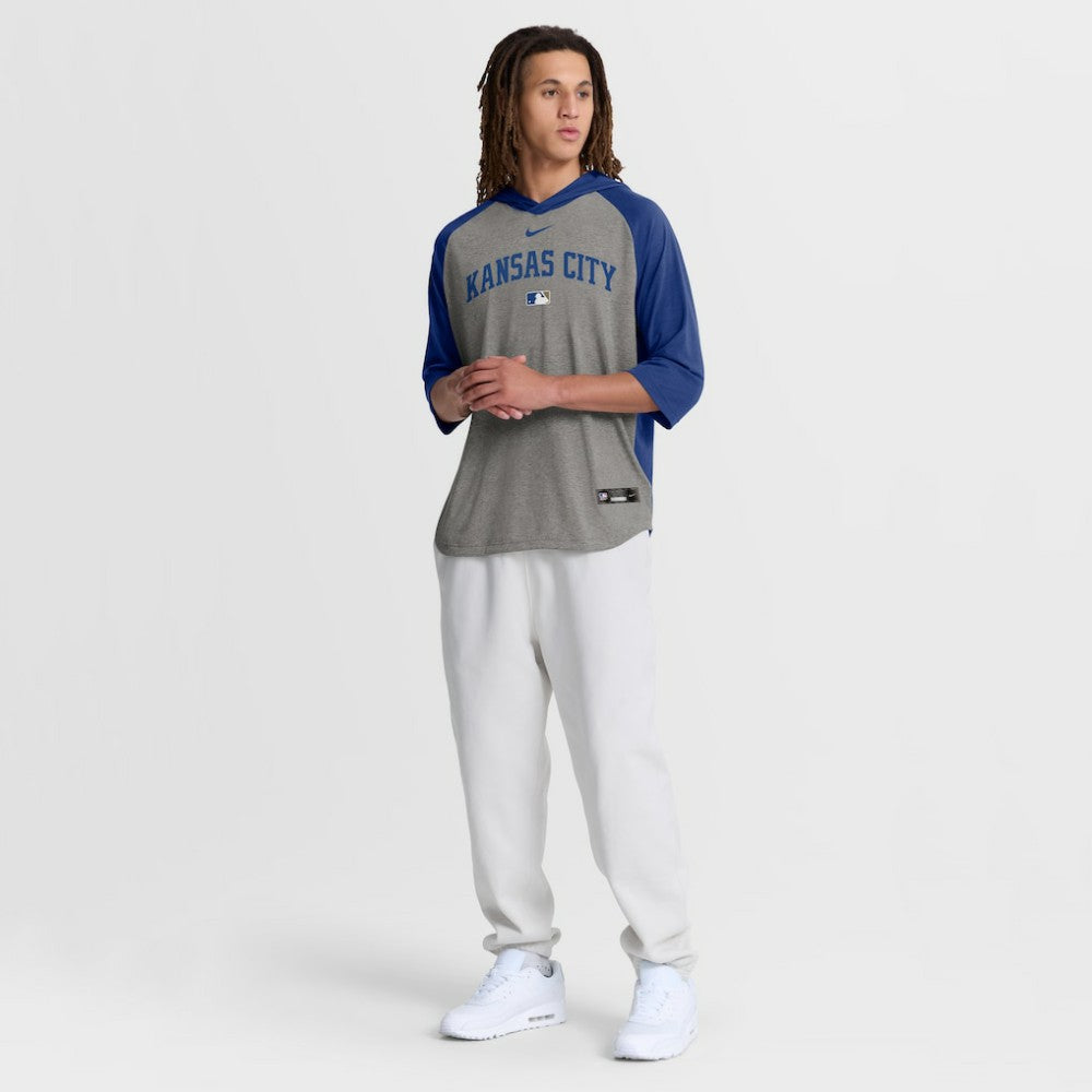 Kansas City Royals Authentic Collection Flux Dri-FIT Raglan 3/4-Sleeve Hooded T-Shirt Gray | Nike