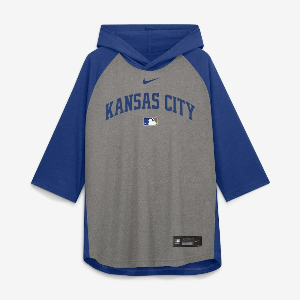 Kansas City Royals Authentic Collection Flux Dri-FIT Raglan 3/4-Sleeve Hooded T-Shirt Gray | Nike