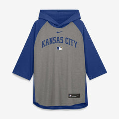 Kansas City Royals Authentic Collection Flux Dri-FIT Raglan 3/4-Sleeve Hooded T-Shirt Gray | Nike