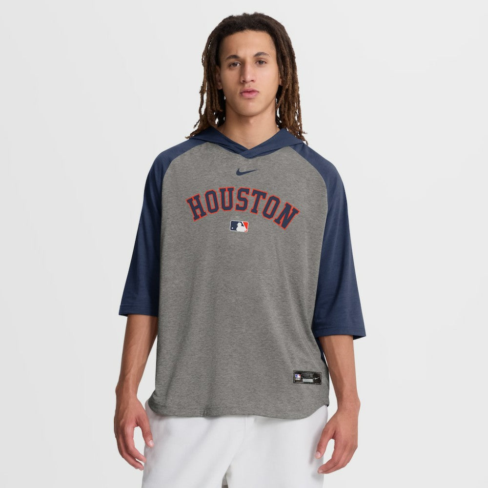 Houston Astros Authentic Collection Flux Dri-FIT Raglan 3/4-Sleeve Hooded T-Shirt Gray | Nike