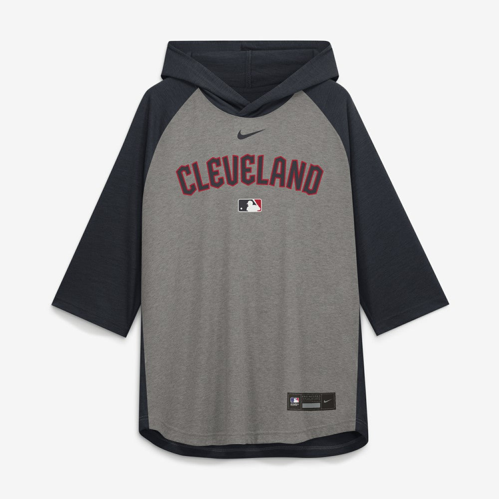 Cleveland Guardians Authentic Collection Flux Dri-FIT Raglan 3/4-Sleeve Hooded T-Shirt Gray | Nike