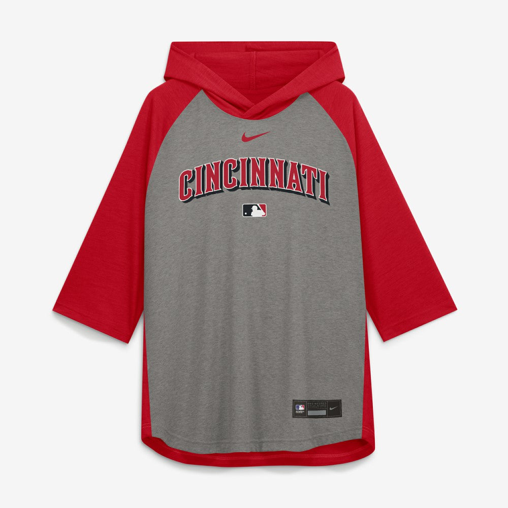 Cincinnati Reds Authentic Collection Flux Dri-FIT Raglan 3/4-Sleeve Hooded T-Shirt Gray | Nike