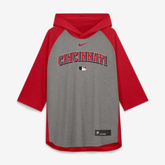 Cincinnati Reds Authentic Collection Flux Dri-FIT Raglan 3/4-Sleeve Hooded T-Shirt Gray | Nike