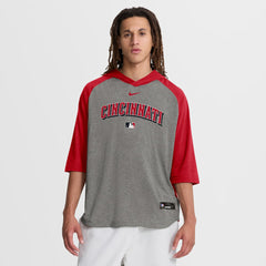 Cincinnati Reds Authentic Collection Flux Dri-FIT Raglan 3/4-Sleeve Hooded T-Shirt Gray | Nike