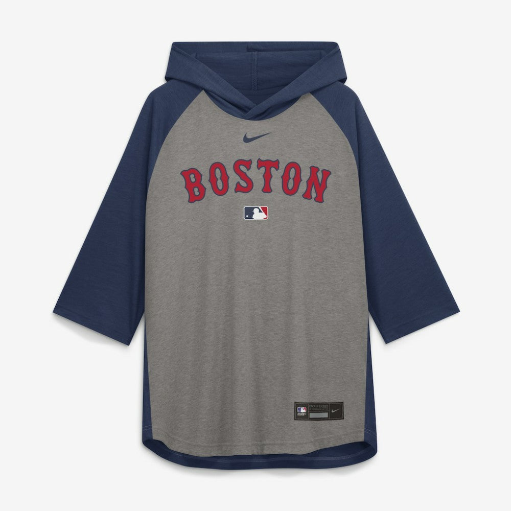 Boston Red Sox Authentic Collection Flux Dri-FIT Raglan 3/4-Sleeve Hooded T-Shirt Gray | Nike