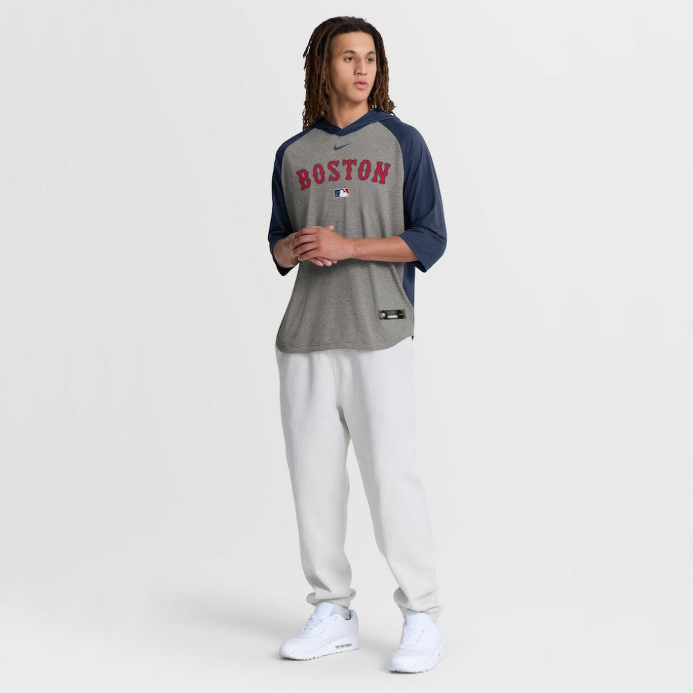 Boston Red Sox Authentic Collection Flux Dri-FIT Raglan 3/4-Sleeve Hooded T-Shirt Gray | Nike