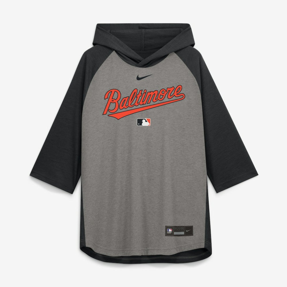 Baltimore Orioles Authentic Collection Flux Dri-FIT Raglan 3/4-Sleeve Hooded T-Shirt Gray | Nike