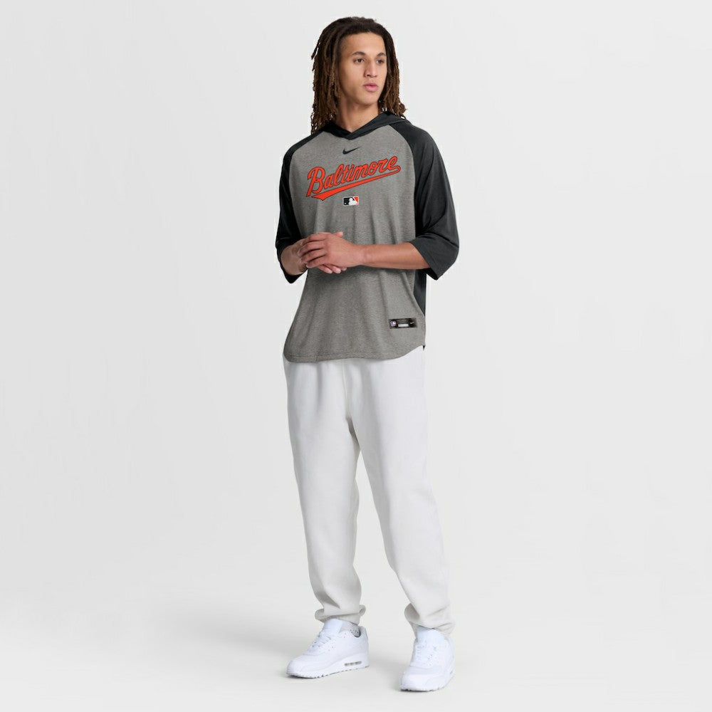 Baltimore Orioles Authentic Collection Flux Dri-FIT Raglan 3/4-Sleeve Hooded T-Shirt Gray | Nike