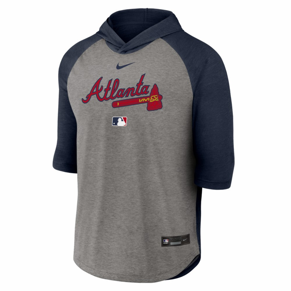 Atlanta Braves Authentic Collection Flux Dri-FIT Raglan 3/4-Sleeve Hooded T-Shirt Gray | Nike