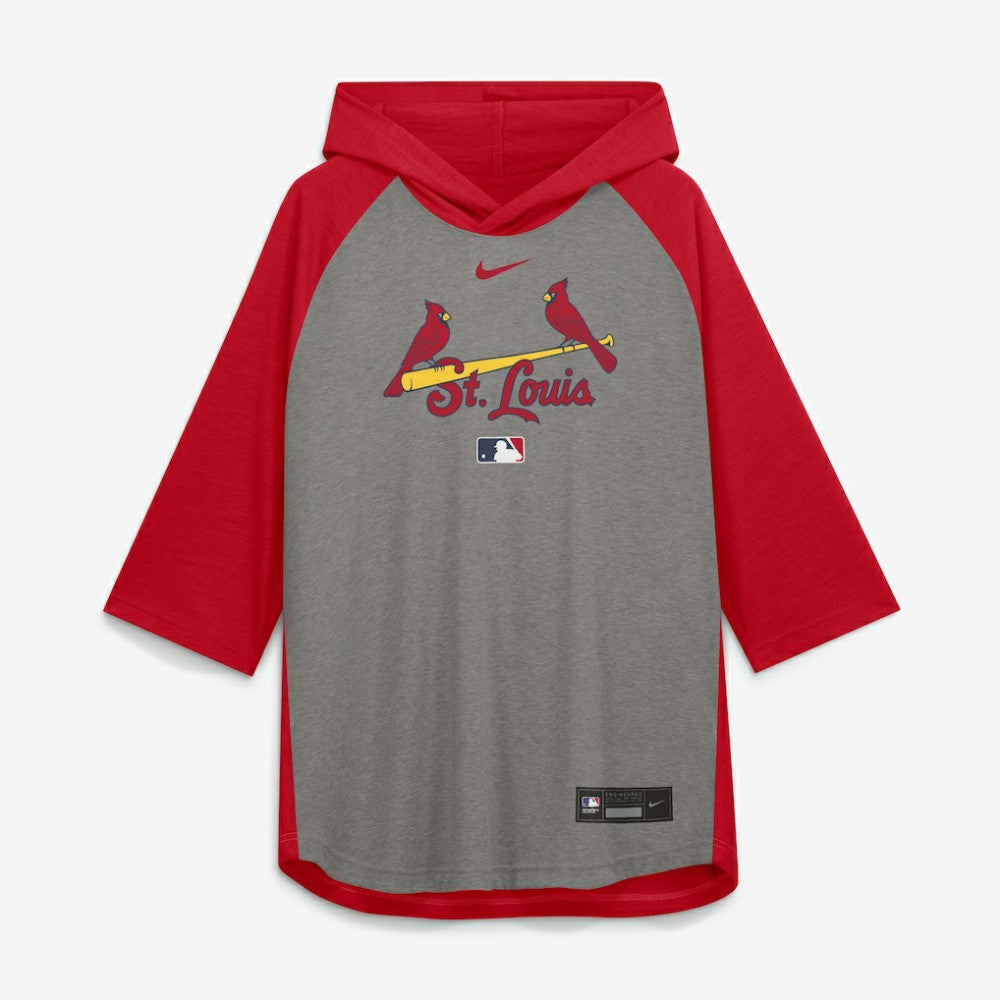 St. Louis Cardinals Authentic Collection Flux Dri-FIT Raglan 3/4-Sleeve Hooded T-Shirt Gray | Nike