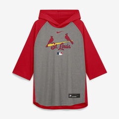 St. Louis Cardinals Authentic Collection Flux Dri-FIT Raglan 3/4-Sleeve Hooded T-Shirt Gray | Nike