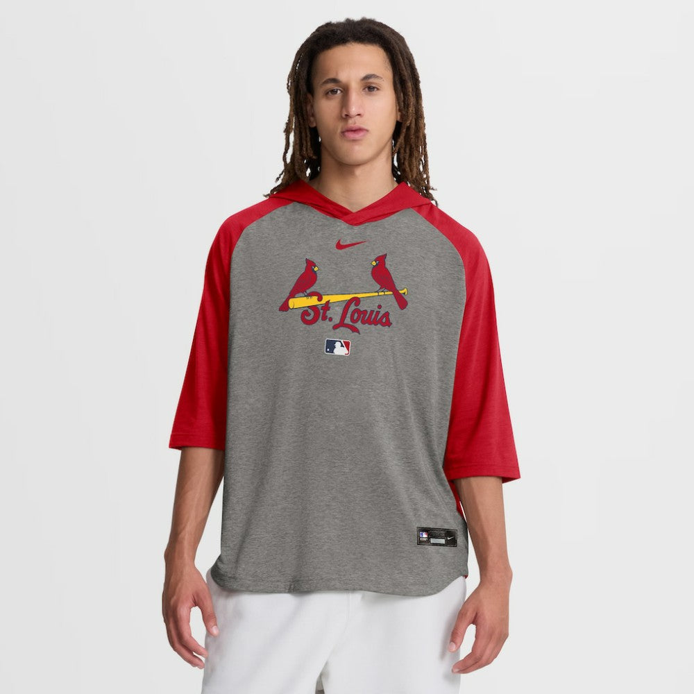 St. Louis Cardinals Authentic Collection Flux Dri-FIT Raglan 3/4-Sleeve Hooded T-Shirt Gray | Nike