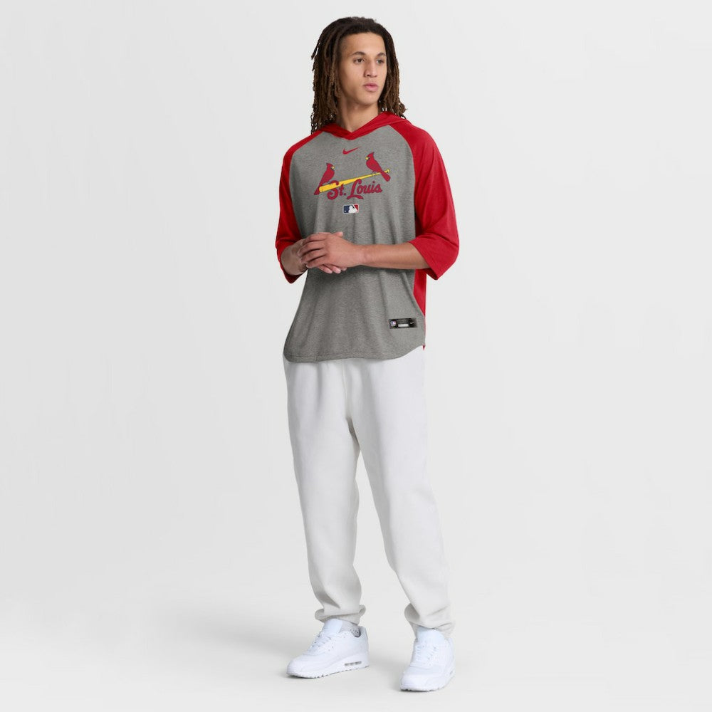 St. Louis Cardinals Authentic Collection Flux Dri-FIT Raglan 3/4-Sleeve Hooded T-Shirt Gray | Nike