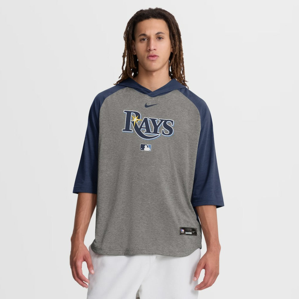 Tampa Bay Rays Authentic Collection Flux Dri-FIT Raglan 3/4-Sleeve Hooded T-Shirt Gray | Nike