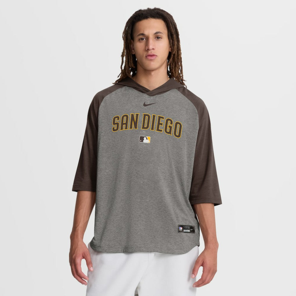 San Diego Padres Authentic Collection Flux Dri-FIT Raglan 3/4-Sleeve Hooded T-Shirt Gray | Nike