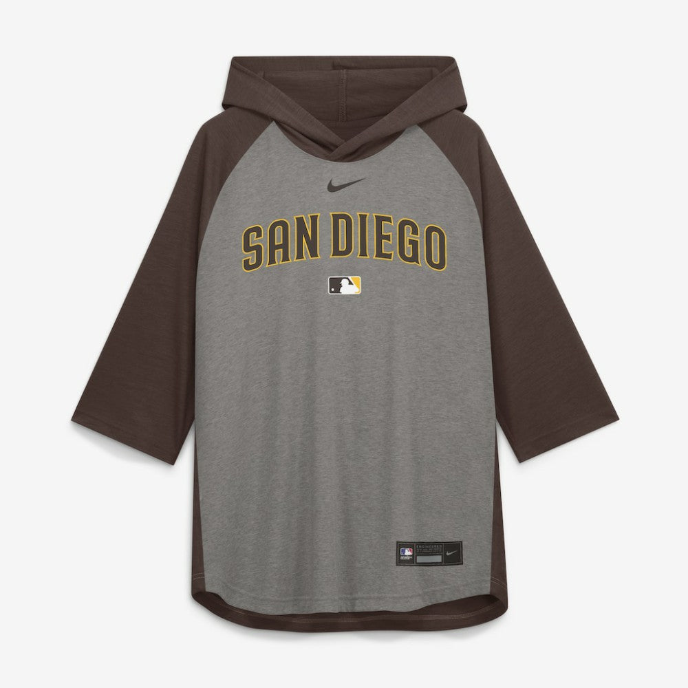 San Diego Padres Authentic Collection Flux Dri-FIT Raglan 3/4-Sleeve Hooded T-Shirt Gray | Nike