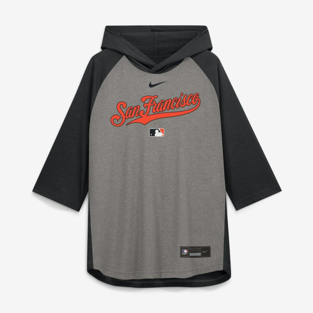 San Francisco Giants Authentic Collection Flux Dri-FIT Raglan 3/4-Sleeve Hooded T-Shirt Gray | Nike