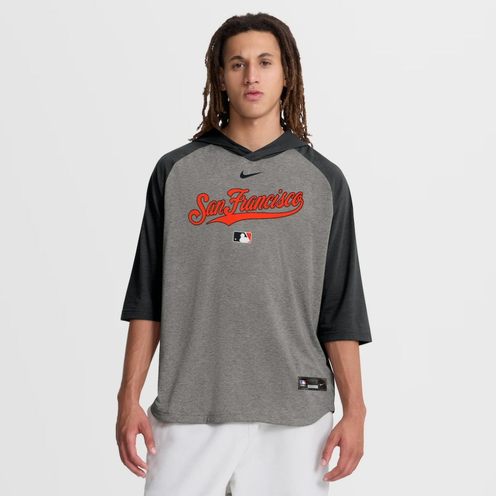 San Francisco Giants Authentic Collection Flux Dri-FIT Raglan 3/4-Sleeve Hooded T-Shirt Gray | Nike