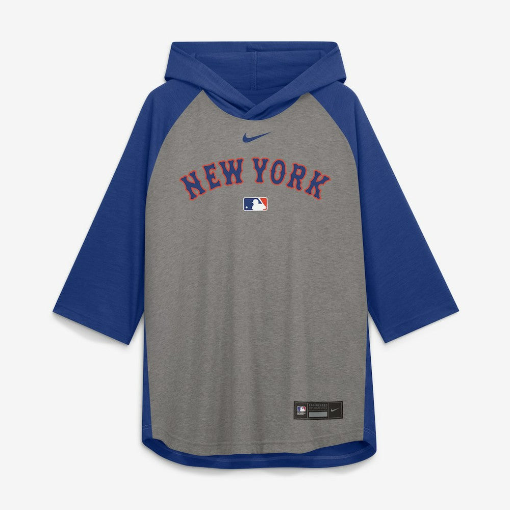 New York Mets Authentic Collection Flux Dri-FIT Raglan 3/4-Sleeve Hooded T-Shirt Gray | Nike