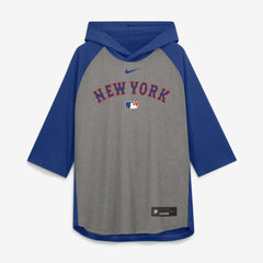 New York Mets Authentic Collection Flux Dri-FIT Raglan 3/4-Sleeve Hooded T-Shirt Gray | Nike