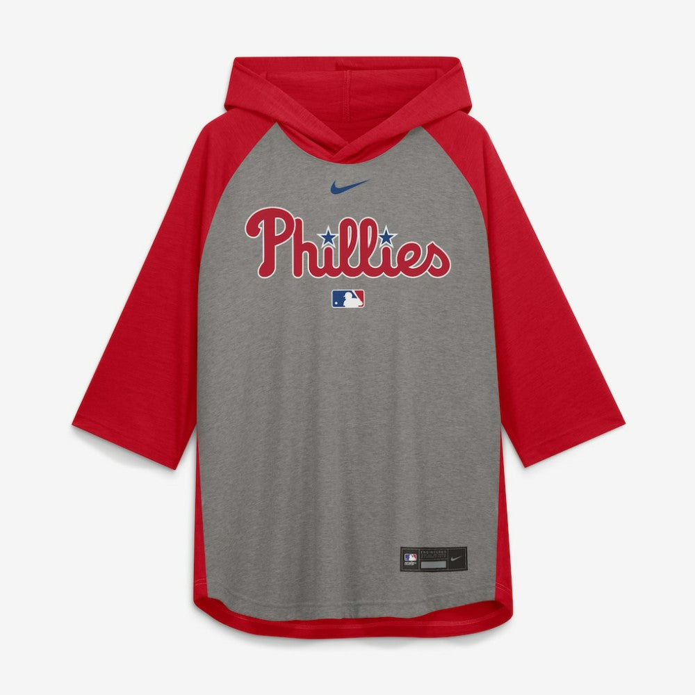 Philadelphia Phillies Authentic Collection Flux Dri-FIT Raglan 3/4-Sleeve Hooded T-Shirt Gray | Nike