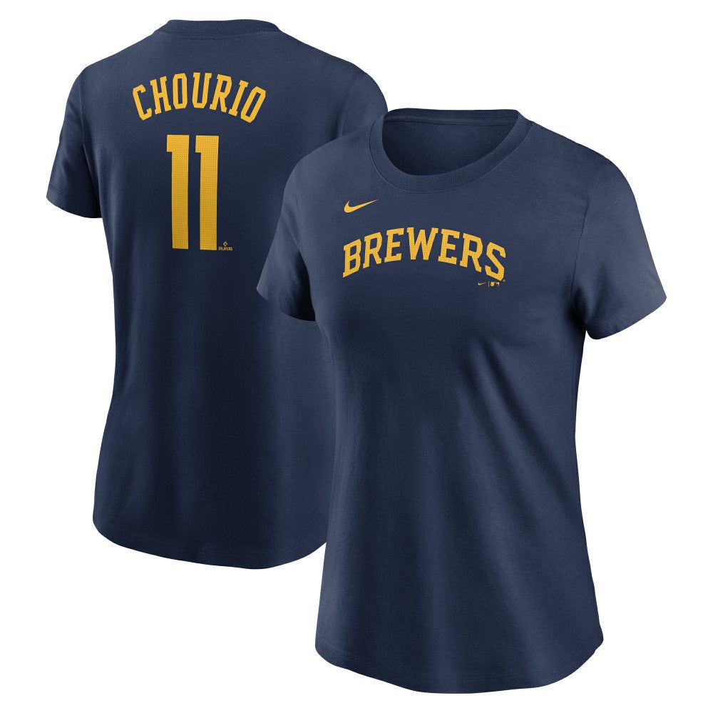 Jackson Chourio Milwaukee Brewers Women's Cooperstown Collection Fuse Name & Number T-Shirt Navy | Nike