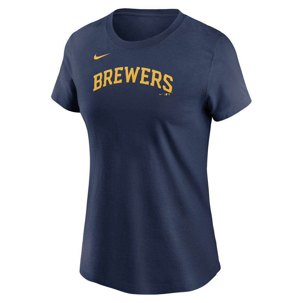 Jackson Chourio Milwaukee Brewers Women's Cooperstown Collection Fuse Name & Number T-Shirt Navy | Nike