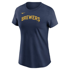 Jackson Chourio Milwaukee Brewers Women's Cooperstown Collection Fuse Name & Number T-Shirt Navy | Nike