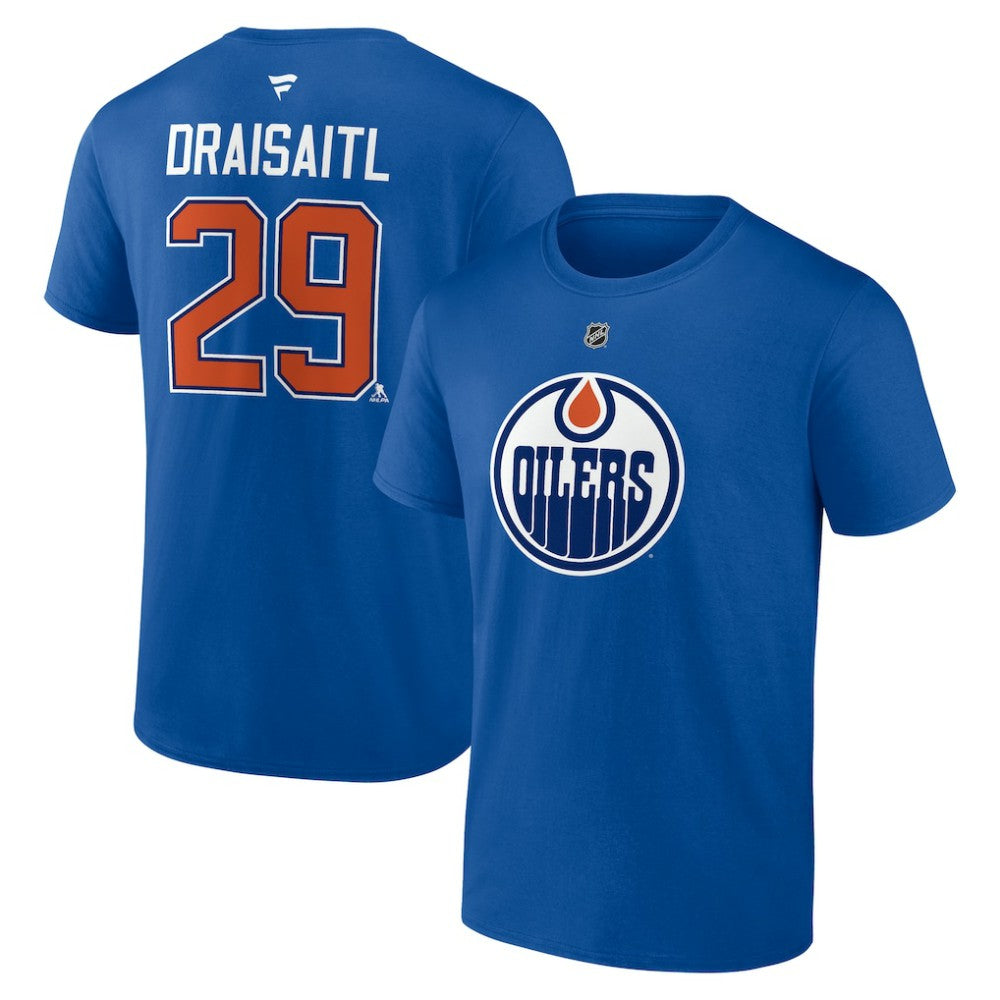Leon Draisaitl Edmonton Oilers Fanatics Authentic Stack Name & Number T-Shirt Royal