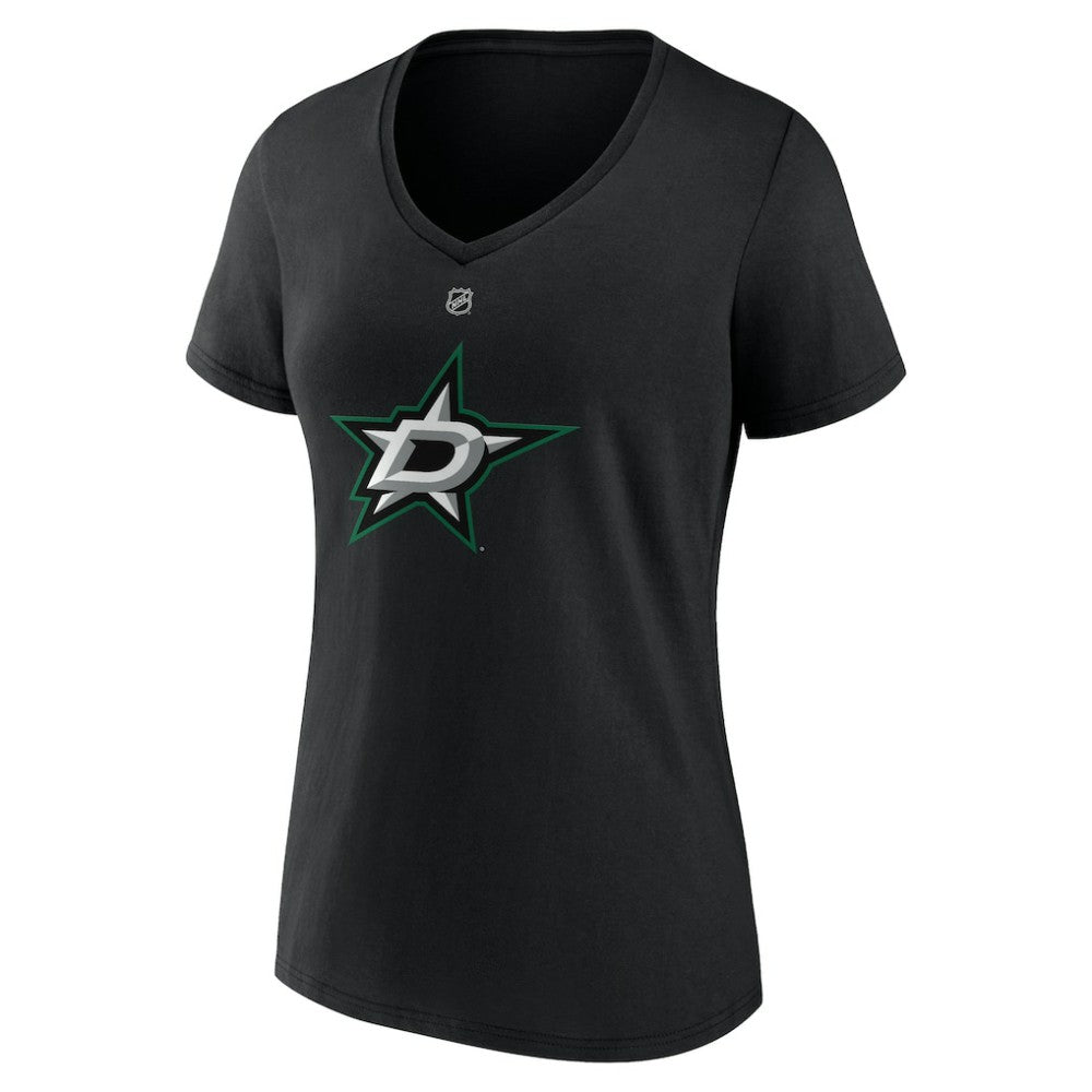 Mikko Rantanen Dallas Stars Fanatics Women's Authentic Stack Name & Number V-Neck T-Shirt Black