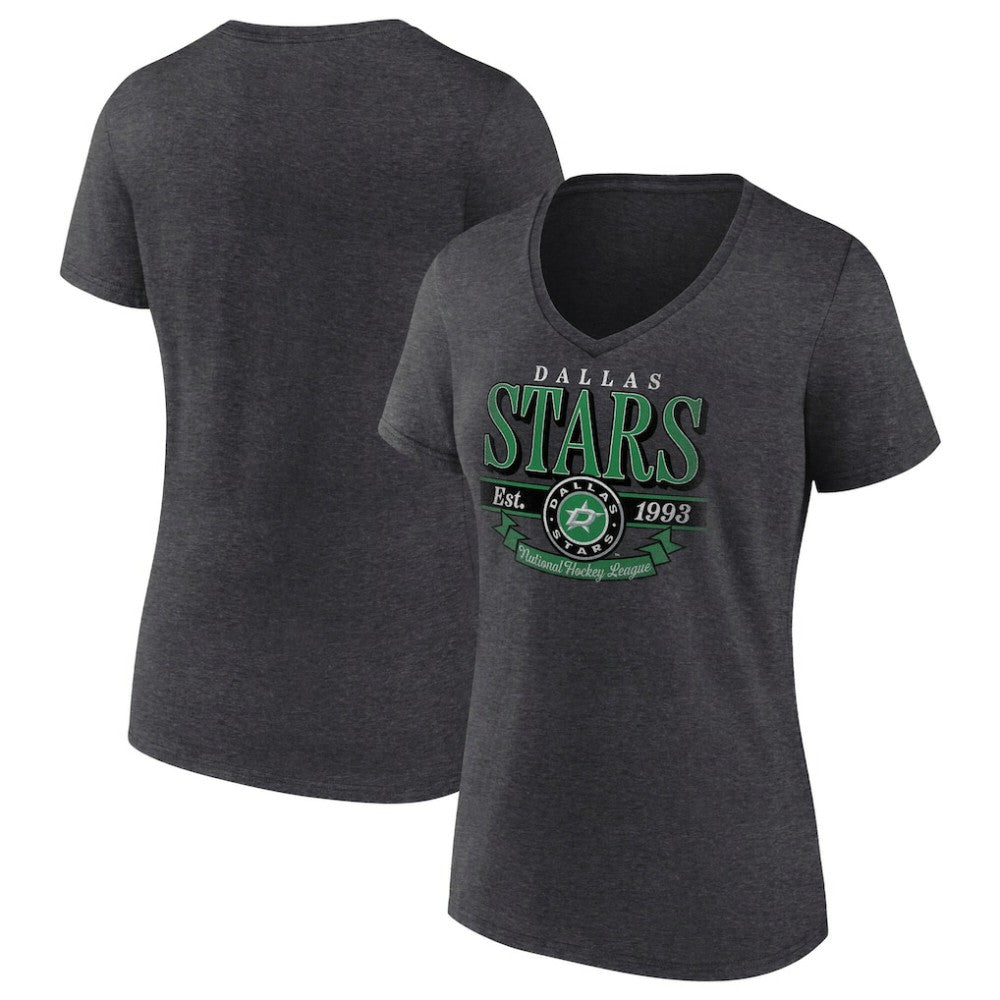 Dallas Stars Women's Retro Banner V-Neck T-Shirt Charcoal
