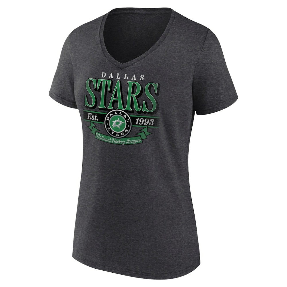 Dallas Stars Women's Retro Banner V-Neck T-Shirt Charcoal