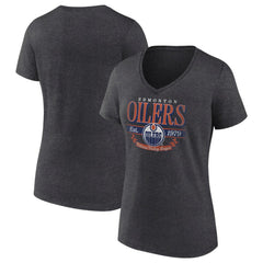 Edmonton Oilers Women's Retro Banner V-Neck T-Shirt Charcoal