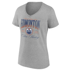 Edmonton Oilers Women's Retro Script V-Neck T-Shirt Gray