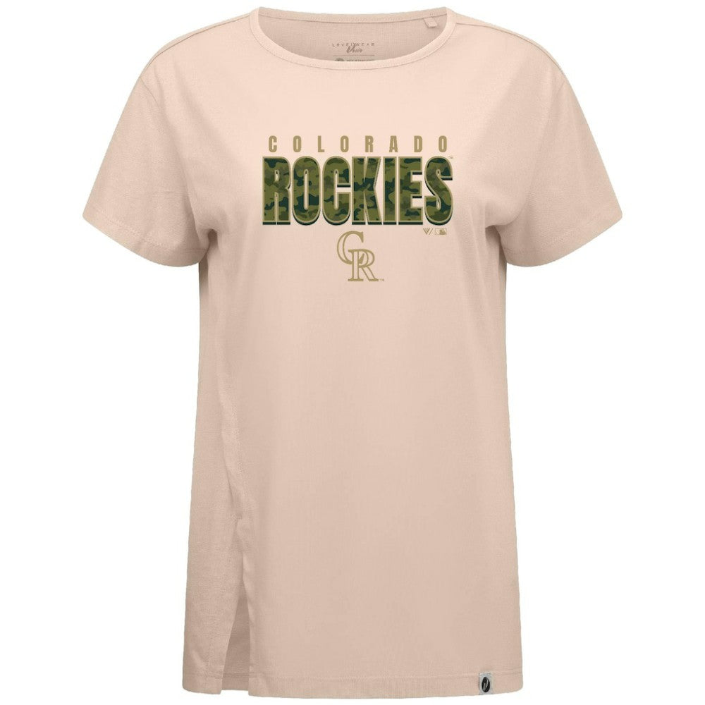 Colorado Rockies Levelwear Women's Influx Protect W T-Shirt Khaki