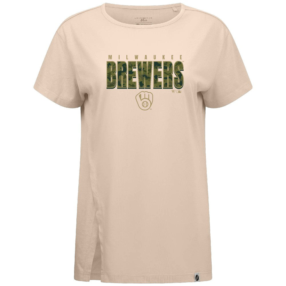 Milwaukee Brewers Levelwear Women's Influx Protect W T-Shirt Khaki
