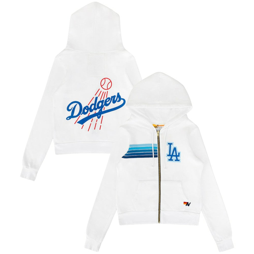 Los Angeles Dodgers Aviator Nation x MLB Unisex Five-Stripe Tri-Blend Full-Zip Hoodie White