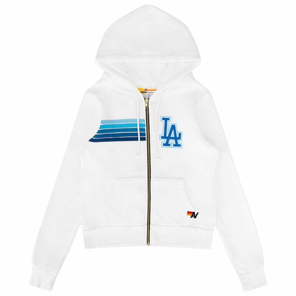Los Angeles Dodgers Aviator Nation x MLB Unisex Five-Stripe Tri-Blend Full-Zip Hoodie White