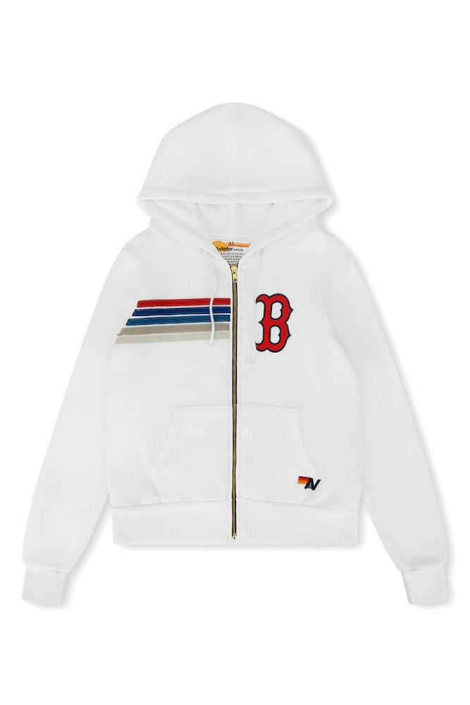 Boston Red Sox Aviator Nation x MLB Unisex Five-Stripe Tri-Blend Full-Zip Hoodie White
