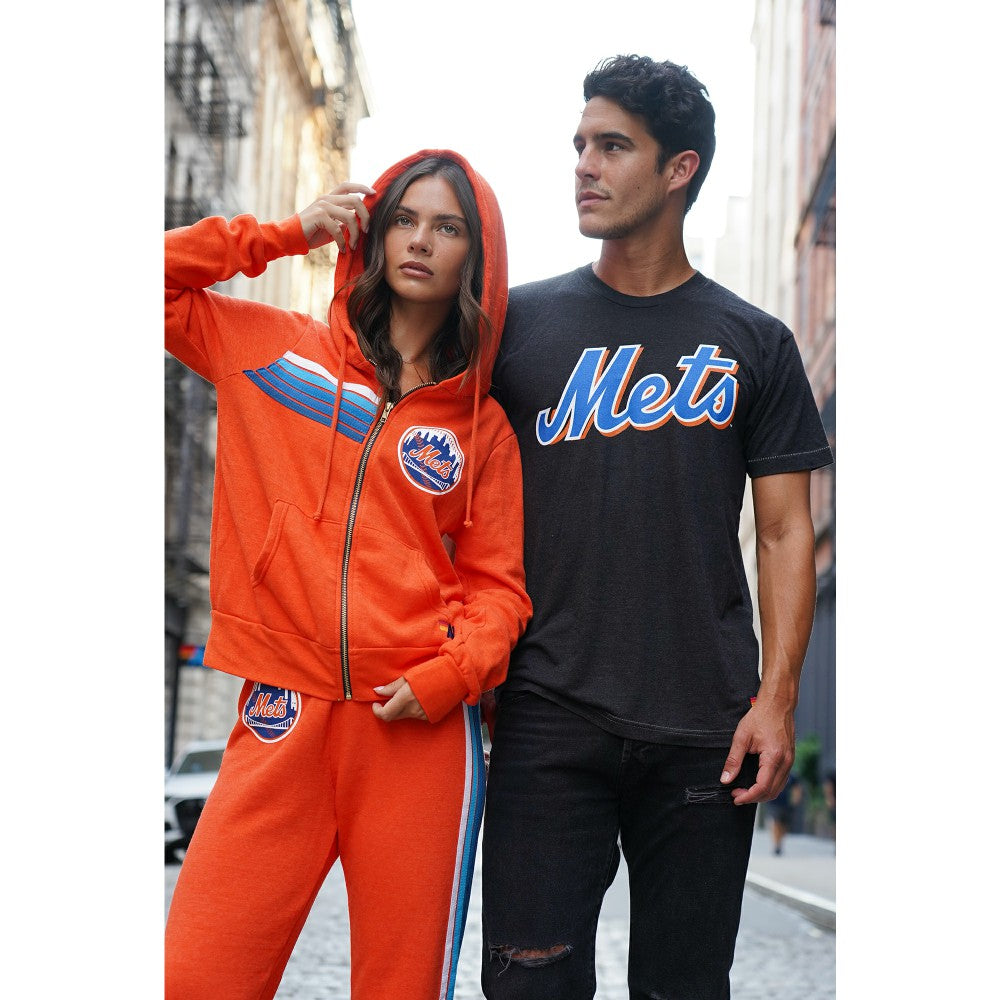 New York Mets Aviator Nation x MLB Unisex Five-Stripe Tri-Blend Full-Zip Hoodie Orange