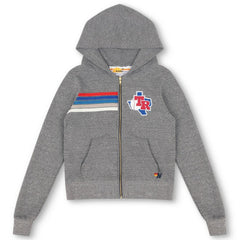Texas Rangers Aviator Nation x MLB Unisex 5-Stripe Tri-Blend Full-Zip Hoodie Heather Gray