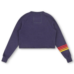 Texas Rangers Aviator Nation x MLB Women's Rugby Stitch Cropped Tri-Blend Pullover Sweatshirt Navy