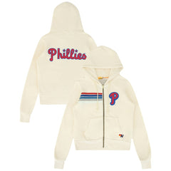 Philadelphia Phillies Aviator Nation x MLB Unisex Five-Stripe Tri-Blend Full-Zip Hoodie Cream