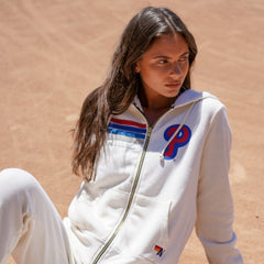 Philadelphia Phillies Aviator Nation x MLB Unisex Five-Stripe Tri-Blend Full-Zip Hoodie Cream